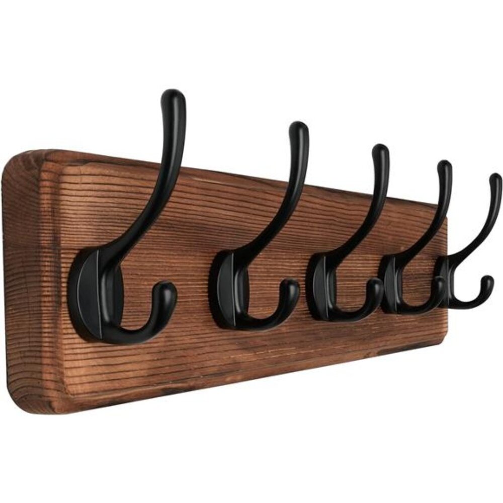 Wall Mounted Coat Rack Solid Wood Pine 5 Hooks